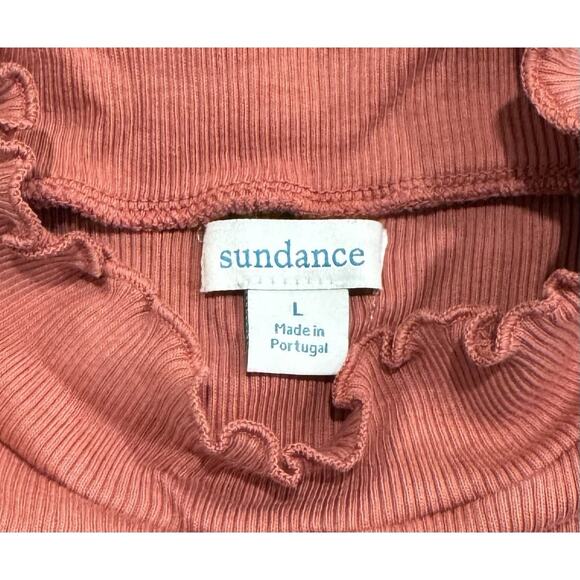 Sundance Ribbed Mock Neck Long Sleeve Top Size Large Ruffle Hem Stretch Coral - Picture 4 of 7